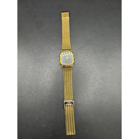 Seiko Galaxy Tank Watch Women 20mm Black Woven Dial Gold Tone V701-5H50 20MM main image 11
